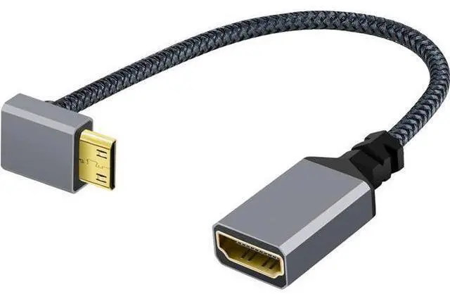 Alt view image 2 of 7 - CY Mini HDMI to HDMI Cable,Mini HDMI 1.4 Male to HDMI Female 4K Extension Cable 90 Degree UP Angled