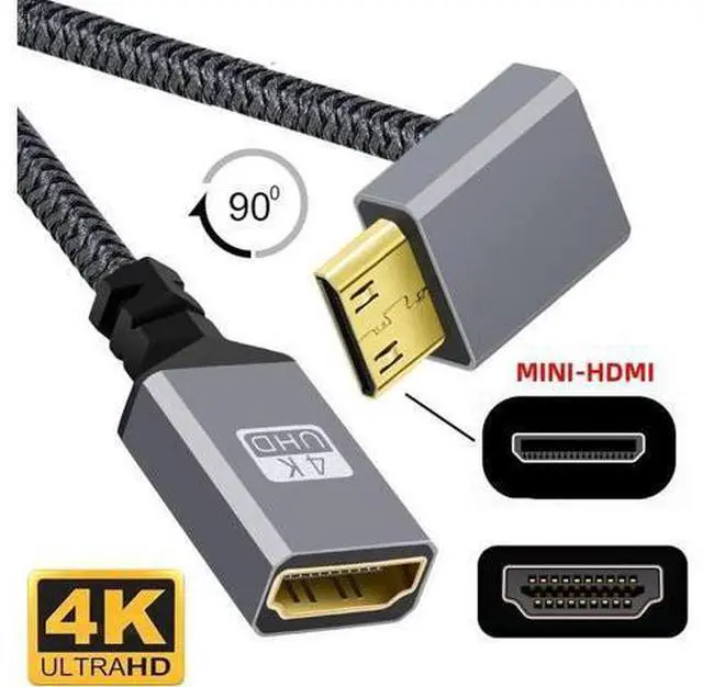 Alt view image 3 of 7 - CY Mini HDMI to HDMI Cable,Mini HDMI 1.4 Male to HDMI Female 4K Extension Cable 90 Degree UP Angled