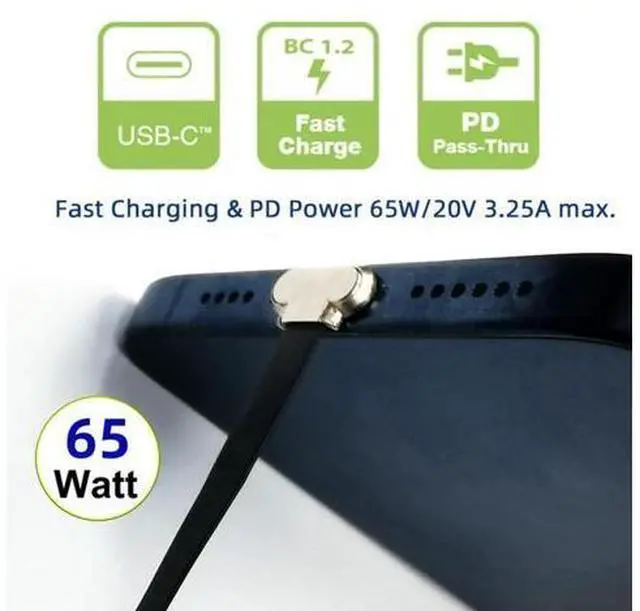 Alt view image 2 of 7 - USB C Short Flat Cable,USB 2.0 Type C Dual 90 Degree Angled PD 65W Fast Charge Data Extension Cable 5.91 Inch/15CM