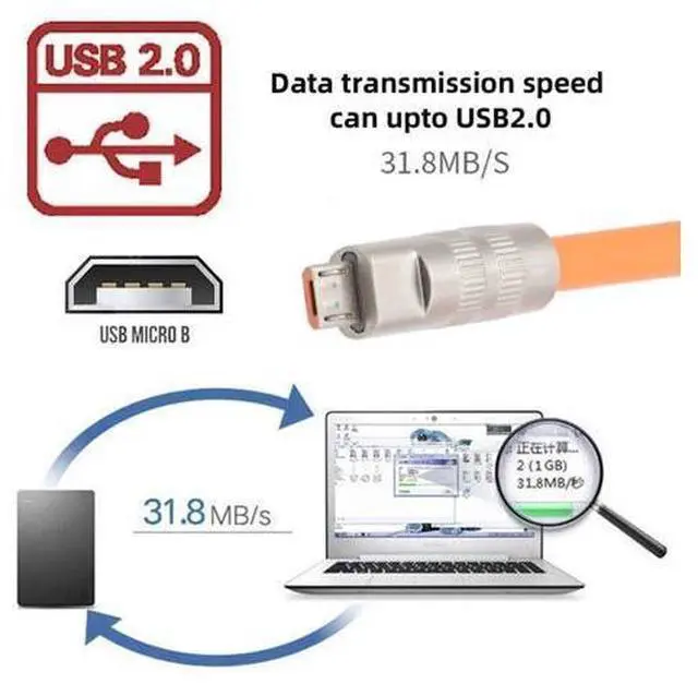 Alt view image 5 of 7 - USB to Micro USB Cable,USB 2.0 Male to Micro USB 5Pin Male Liquid Silicone Ultra Soft 120W Power Fast Charge Data Transfer Extension Cable 1.0M