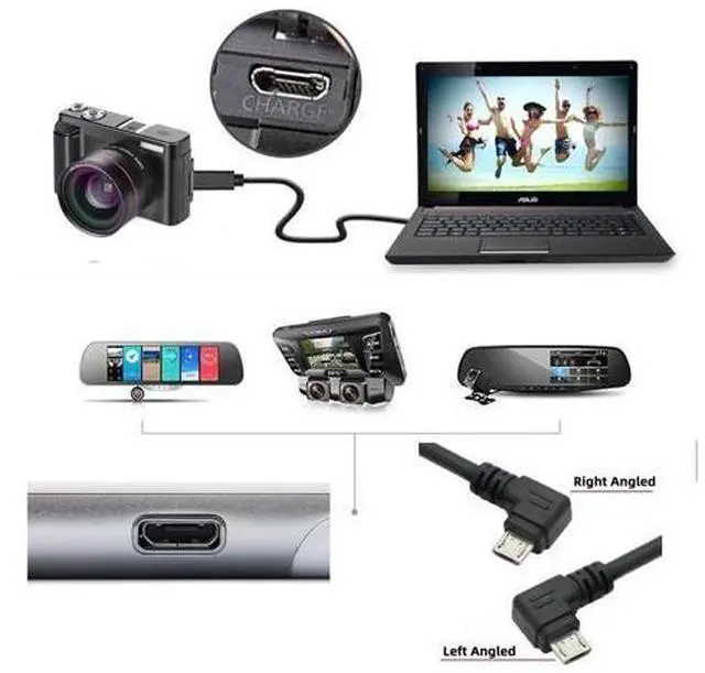 Alt view image 2 of 7 - 2 Pack USB to Micro USB Cable,USB 2.0 Male to Micro USB 5Pin Male Charge Data Transfer 90 Degree Left/Right Angled Extension Cable 0.32FT/0.1M
