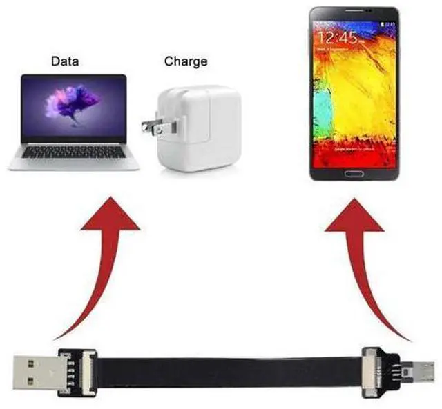 Alt view image 3 of 7 - Micro USB Flat Cable USB 2.0 Male to Micro USB Male Ribbon Flex Extension Cable Adapter 0.5M