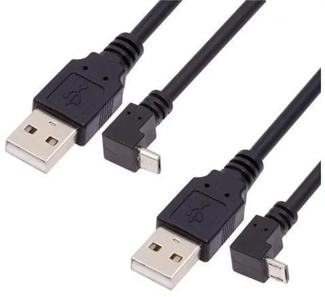 Main image of 2 Pack USB to Micro USB Cable,USB 2.0 Male to Micro USB 5Pin Male Charge Data Transfer 90 Degree UP/Down Angled Extension Cable 0.32FT/0.1M