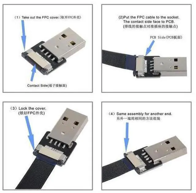 Alt view image 2 of 7 - USB C Flat Cable USB 2.0 Male to USB C Male 90 Degree Right Angled Ribbon Flex Extension Cable Adapter 2.0M