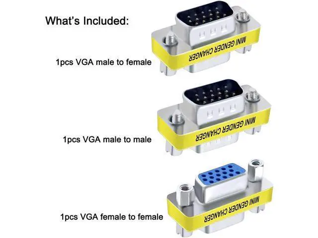 Alt view image 7 of 7 - DTECH 3-Pack VGA Connector Female to Female Gender Changer Male to Female Adapter, Male to Male Coupler