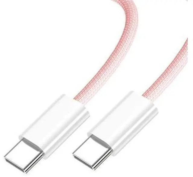 Main image of USB C Nylon Braided Cable USB C Male to Male 480Mbps Data Transfer PD 27W/65W Fast Charging Cable Pink 9.84FT/3.0M