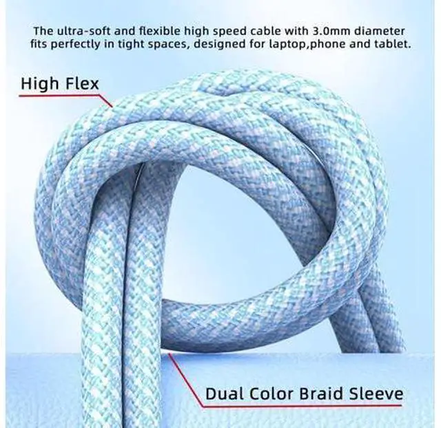Alt view image 6 of 7 - USB C Nylon Braided Cable USB C Male to Male 480Mbps Data Transfer PD 27W/65W Fast Charging Cable Blue 6.56FT/2.0M