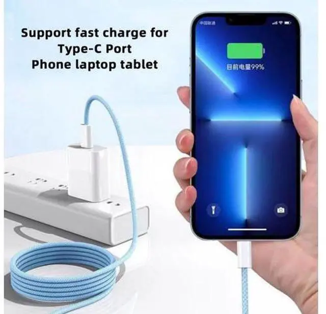Alt view image 3 of 7 - USB C Nylon Braided Cable USB C Male to Male 480Mbps Data Transfer PD 27W/65W Fast Charging Cable Blue 6.56FT/2.0M