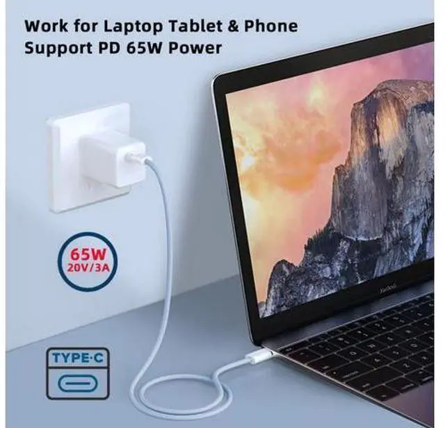 Alt view image 2 of 7 - USB C Nylon Braided Cable USB C Male to Male 480Mbps Data Transfer PD 27W/65W Fast Charging Cable Blue 6.56FT/2.0M