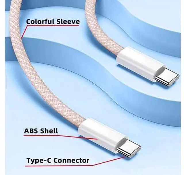 Alt view image 7 of 7 - USB C Nylon Braided Cable USB C Male to Male 480Mbps Data Transfer PD 27W/65W Fast Charging Cable Pink 9.84FT/3.0M