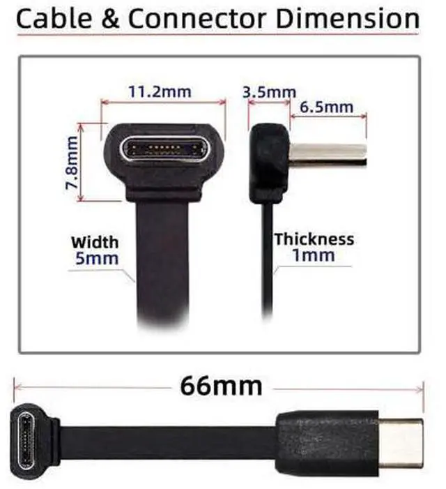 Alt view image 2 of 7 - Cable Ultra Slim Flat USB-C Type C to USB-C Power USB2.0 Data Cable 90 Degree Up Down Angled 65W Fast Charge for Laptop Tablet Phone