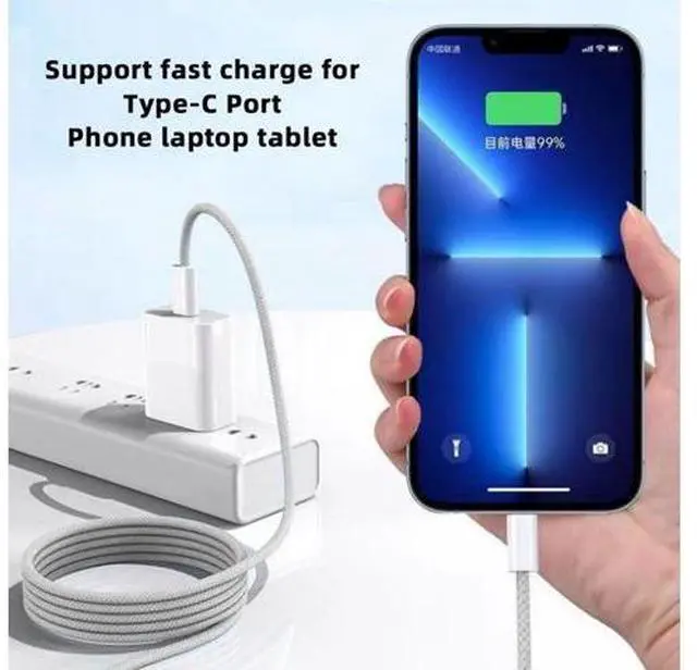 Alt view image 3 of 7 - USB C to C Nylon Braided Cable USB C PD 27W 65W 480Mbps Data Charger Cable White for Phone & Tablet & Laptop 2.0M