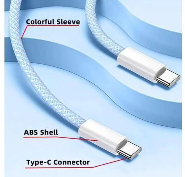 Alt view image 7 of 7 - USB C Nylon Braided Cable USB C Male to Male 480Mbps Data Transfer PD 27W/65W Fast Charging Cable Blue 6.56FT/2.0M