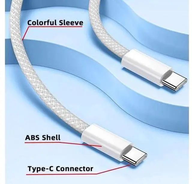 Alt view image 7 of 7 - USB C to C Nylon Braided Cable USB C PD 27W 65W 480Mbps Data Charger Cable White for Phone & Tablet & Laptop 2.0M