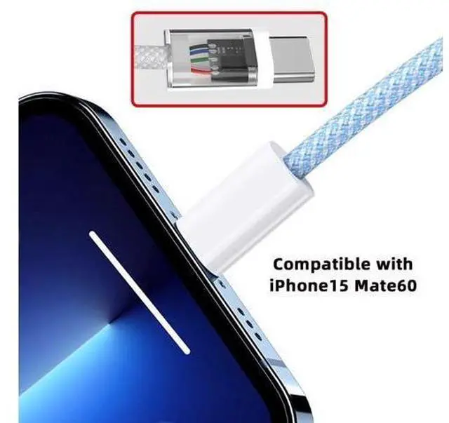 Alt view image 5 of 7 - USB C Nylon Braided Cable USB C Male to Male 480Mbps Data Transfer PD 27W/65W Fast Charging Cable Blue 6.56FT/2.0M