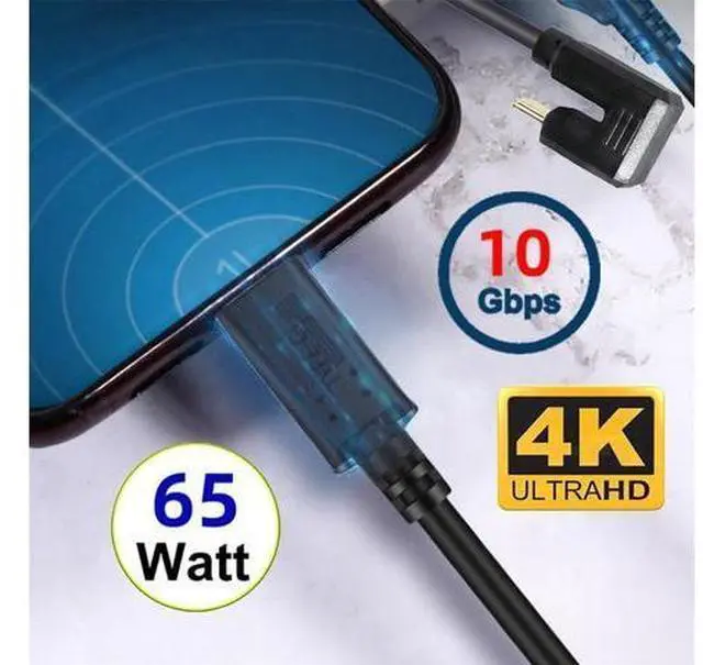 Alt view image 2 of 7 - USB C to C Cable,USB C Male to Male Fast Charging Data Transfer 180 Degree Angled Extension Cable