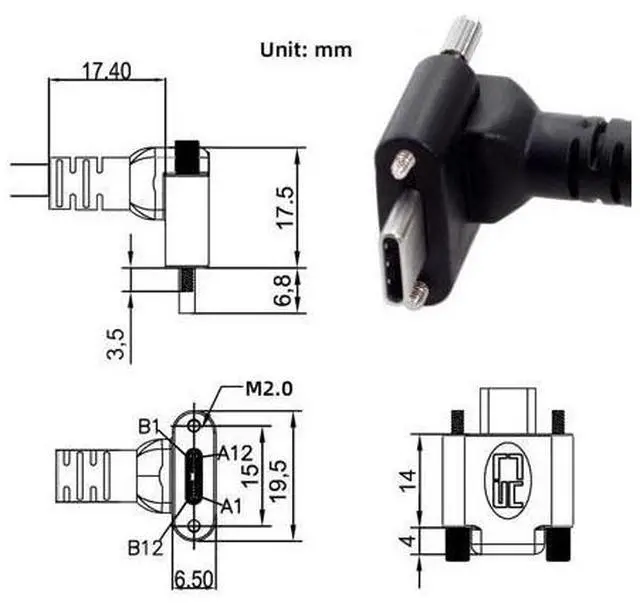 Alt view image 6 of 7 - USB C Cable,USB 3.0 to USB C 90 Degree Angled Data Cable with Panel Mount Screw for Industrial Camera 3.94FT/1.2M