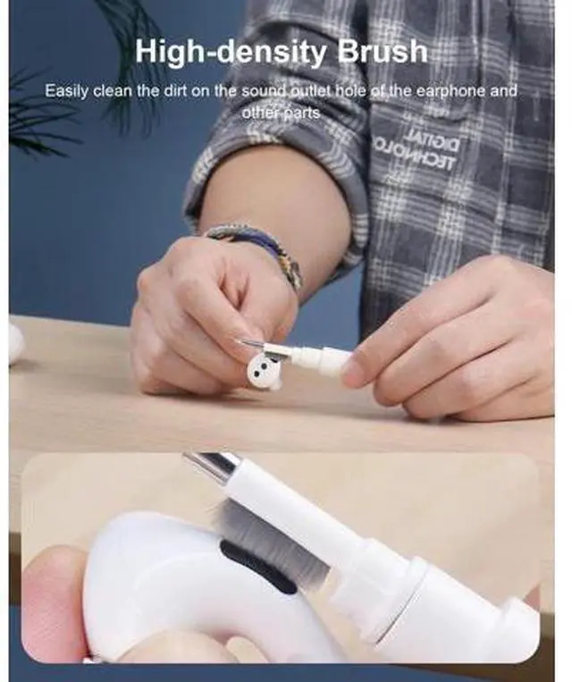 Alt view image 4 of 7 - Cleaning Pen for Airpods Pro 1 2 3 Multi-Function Cleaner Kits Soft Brush for Bluetooth Earphones Case Cleaning Tools for iPhone 16 15 Pro Max LEGO Camera Lens (White)