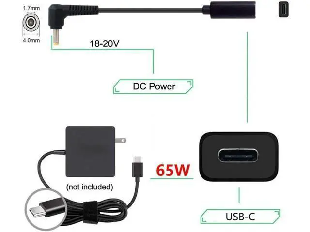 Alt view image 3 of 7 - USB C to DC 20V 4.0x1.7mm PD 65W Charge Cable for Laptop