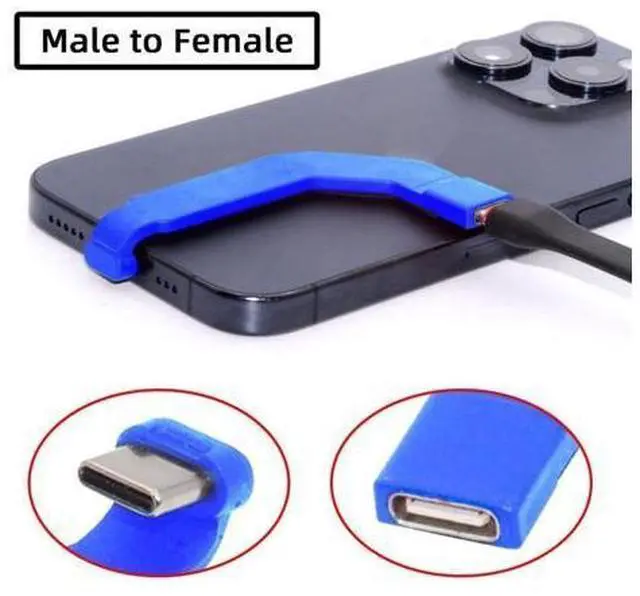 Alt view image 4 of 7 - 2.76 Inch USB C Short Flat Cable,USB 2.0 Type C Male to Female 90 Degree Angled PD 65W Fast Charge Data Extension Cable Blue
