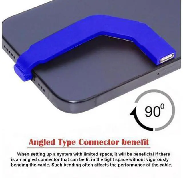 Alt view image 6 of 7 - 2.76 Inch USB C Short Flat Cable,USB 2.0 Type C Male to Female 90 Degree Angled PD 65W Fast Charge Data Extension Cable Blue