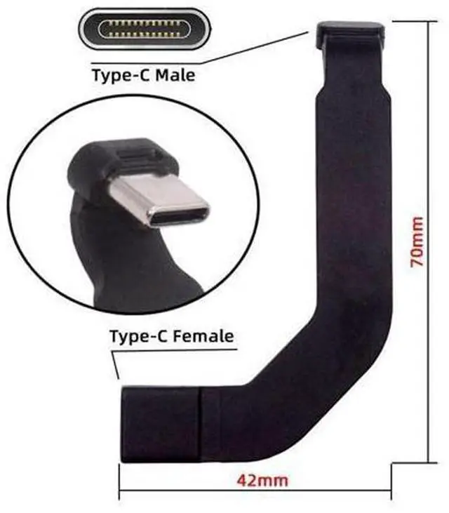 Alt view image 6 of 7 - 2.76 Inch USB C Short Flat Cable,USB 2.0 Type C Male to Female 90 Degree Angled PD 65W Fast Charge Data Extension Cable