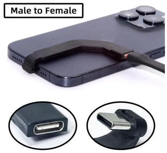 Alt view image 7 of 7 - 2.76 Inch USB C Short Flat Cable,USB 2.0 Type C Male to Female 90 Degree Angled PD 65W Fast Charge Data Extension Cable