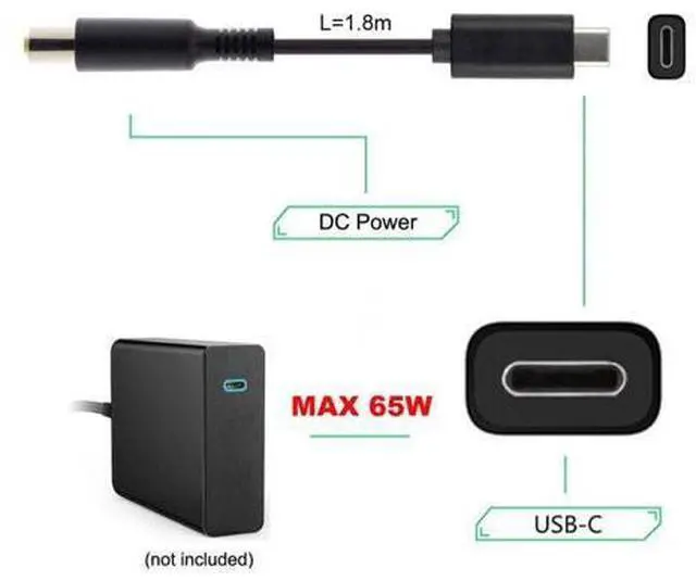 Alt view image 2 of 7 - DC 5.5x2.5mm to Type C USB-C Input Cable for Laptop Notebook (5.5x2.5mm to USB-c)