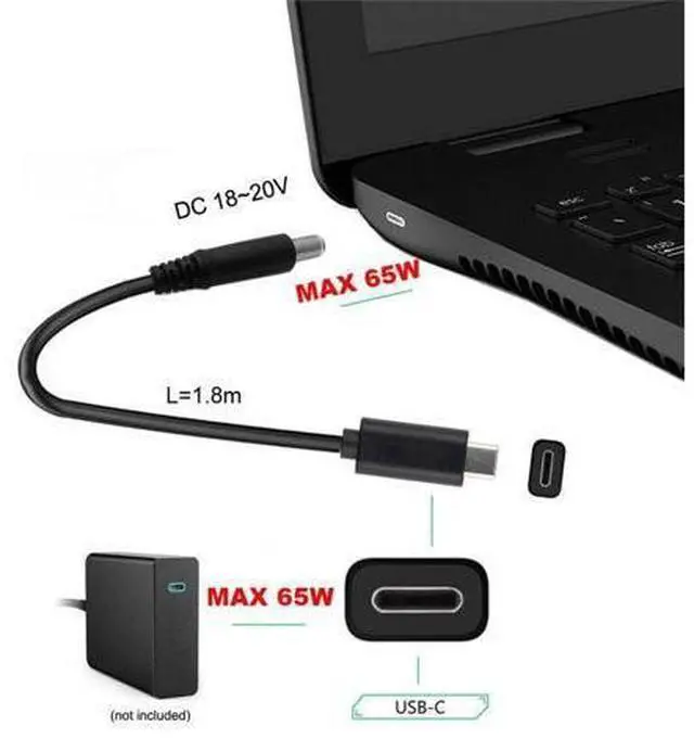 Alt view image 3 of 7 - DC 5.5x2.5mm to Type C USB-C Input Cable for Laptop Notebook (5.5x2.5mm to USB-c)