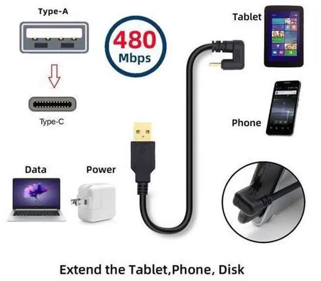 Alt view image 2 of 7 - USB2.0 Type-A to Type C USB-C Male to Male Power Data Cable 5Gbps USB-C Opposite U Shape Back Angled