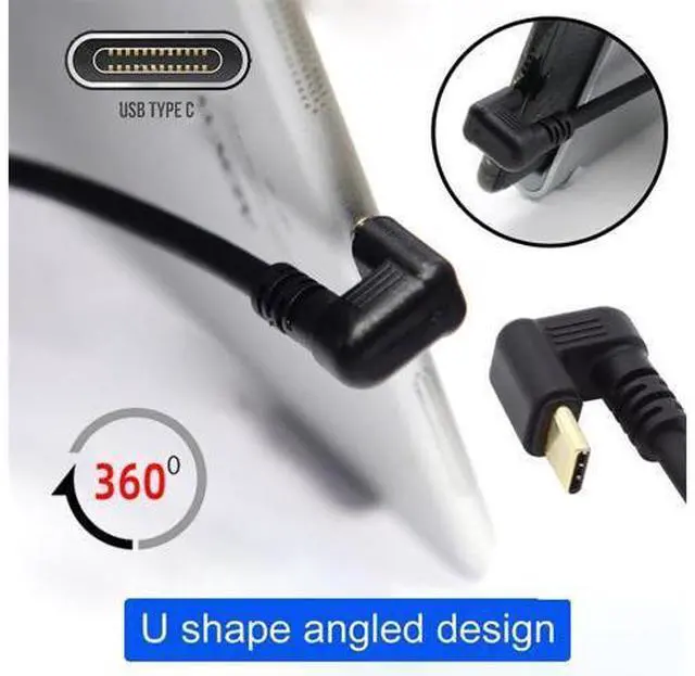 Alt view image 6 of 7 - USB2.0 Type-A to Type C USB-C Male to Male Power Data Cable 5Gbps USB-C Opposite U Shape Back Angled