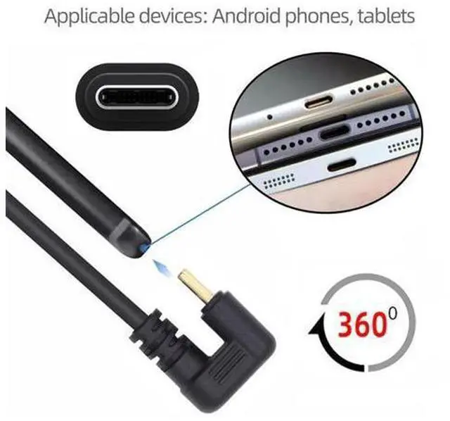 Alt view image 5 of 7 - USB2.0 Type-A to Type C USB-C Male to Male Power Data Cable 5Gbps USB-C Opposite U Shape Back Angled