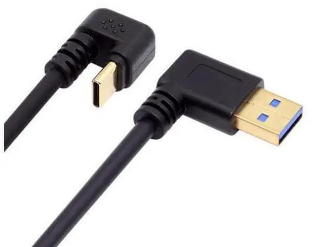 Main image of Left Angled USB3.0 Type-A to Type C USB-C Male to Male Power Data Cable 5Gbps USB-C Opposite U Shape Back Angled