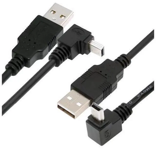 Main image of 2 Pack Mini USB Cable,USB 2.0 Male to Mini USB 5 Pin Male 90 Degree UP/Down Angled Charging Data Transfer Extension Cable Black 1.64FT/0.5M