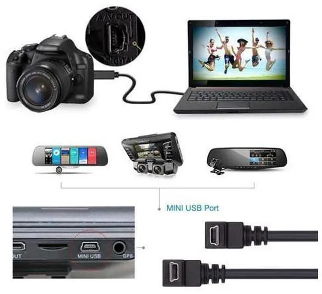 Alt view image 3 of 7 - 2 Pack Mini USB Cable,USB 2.0 Male to Mini USB 5 Pin Male 90 Degree UP/Down Angled Charging Data Transfer Extension Cable Black 1.64FT/0.5M