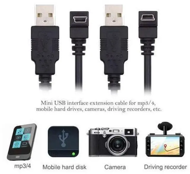 Alt view image 4 of 7 - 2 Pack Mini USB Cable,USB 2.0 Male to Mini USB 5 Pin Male 90 Degree UP/Down Angled Charging Data Transfer Extension Cable Black 1.64FT/0.5M