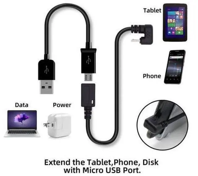 Alt view image 2 of 7 - Micro USB Cable Micro USB 2.0 5Pin Male to Female Data Extension Cable U Shape Angled