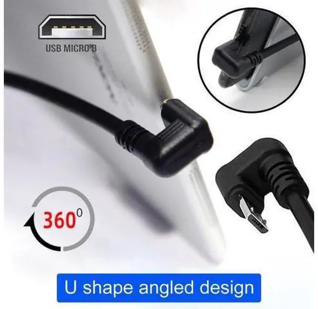 Alt view image 3 of 7 - USB to Micro USB Cable,USB 2.0 Male to Micro USB 5Pin Male 180 Degree U Shape Angled Charge Data Transfer Extension Cable 1.5M