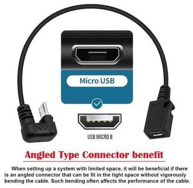 Alt view image 5 of 7 - Micro USB Cable Micro USB 2.0 5Pin Male to Female Data Extension Cable U Shape Angled