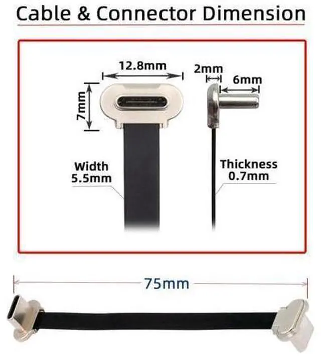 Alt view image 2 of 7 - Angled USB-C Type C to USB-C Ultra Slim Flat Power USB2.0 Data Cable 65W Fast Charge for Laptop Tablet Phone