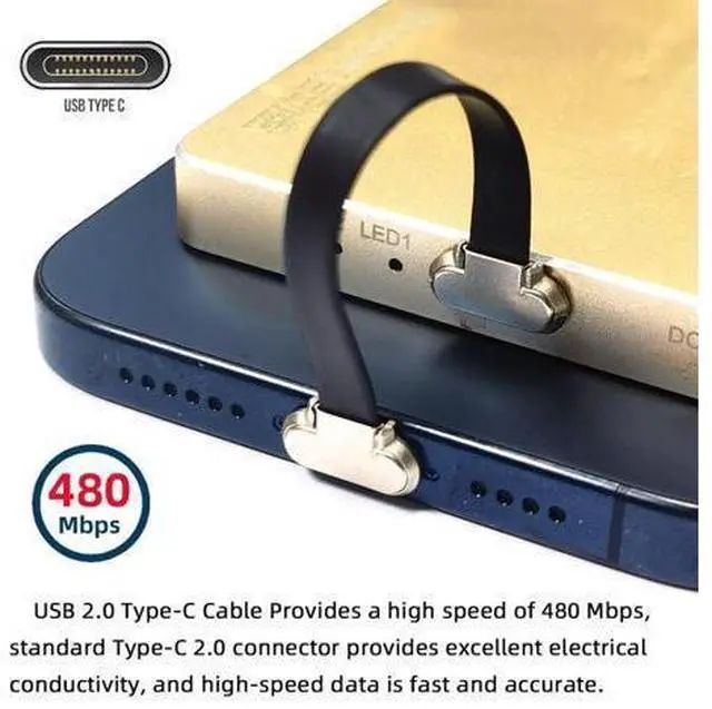 Alt view image 3 of 7 - Angled USB-C Type C to USB-C Ultra Slim Flat Power USB2.0 Data Cable 65W Fast Charge for Laptop Tablet Phone