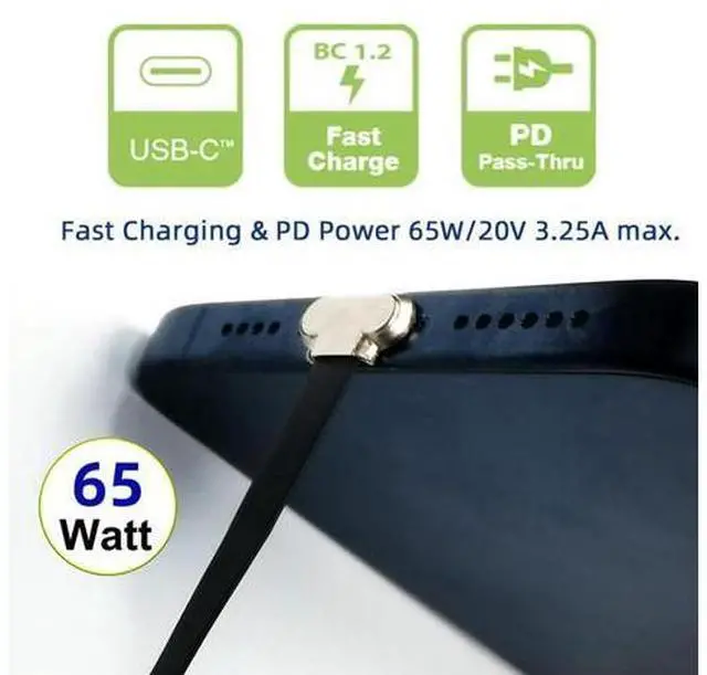 Alt view image 5 of 7 - Angled USB-C Type C to USB-C Ultra Slim Flat Power USB2.0 Data Cable 65W Fast Charge for Laptop Tablet Phone
