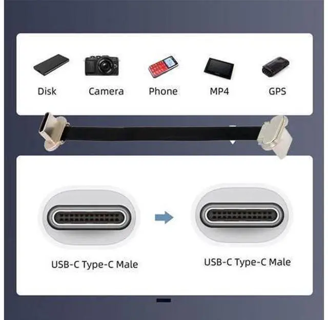 Alt view image 6 of 7 - Angled USB-C Type C to USB-C Ultra Slim Flat Power USB2.0 Data Cable 65W Fast Charge for Laptop Tablet Phone