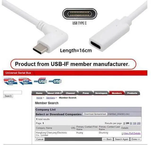 Alt view image 4 of 7 - Cable White USB-C Type-C Male to Female Extension Power USB2.0 Data Cable 90 Degree Left Right Angled 65W Fast Charge for Laptop Tablet Phone
