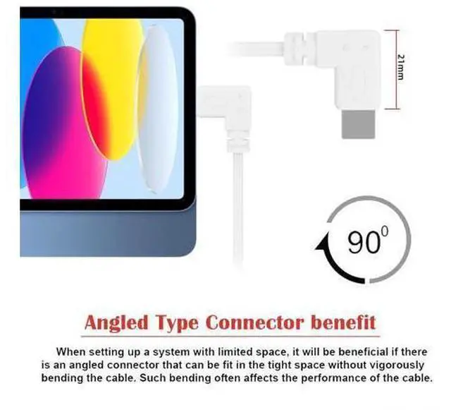 Alt view image 5 of 7 - Cable White USB-C Type-C Male to Female Extension Power USB2.0 Data Cable 90 Degree Left Right Angled 65W Fast Charge for Laptop Tablet Phone