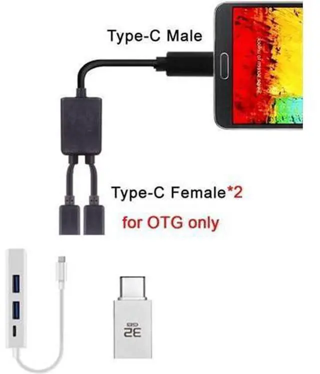 Alt view image 2 of 7 - USB C OTG Cable,USB Type C 1 Male to 2 Female Dual Ports Hub Cable for Laptop PC & Mouse & Flash Disk