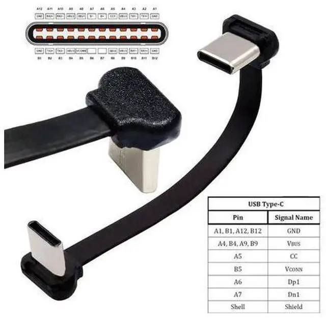 Alt view image 4 of 7 - USB-C Type C to USB-C Ultra Slim Flat Power USB2.0 Data Cable Angled Connector 65W Fast Charge for Laptop Tablet Phone
