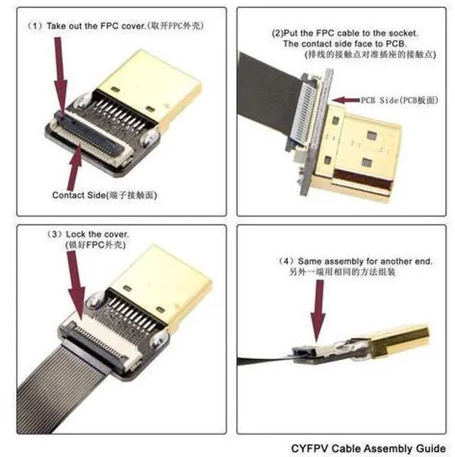Alt view image 2 of 7 - CYFPV HDMI Type A Male to Male HDTV FPC Flat Cable for FPV HDTV Multicopter Aerial Photography 90 Degree Left Angled 0.2M