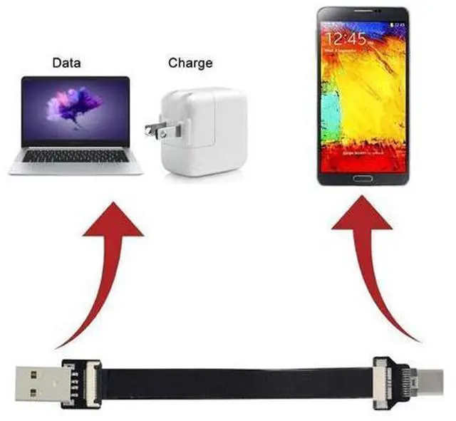Alt view image 3 of 7 - USB C Flat Cable USB 2.0 Male to USB C Male Ribbon Flex Extension Cable Adapter 2.0M