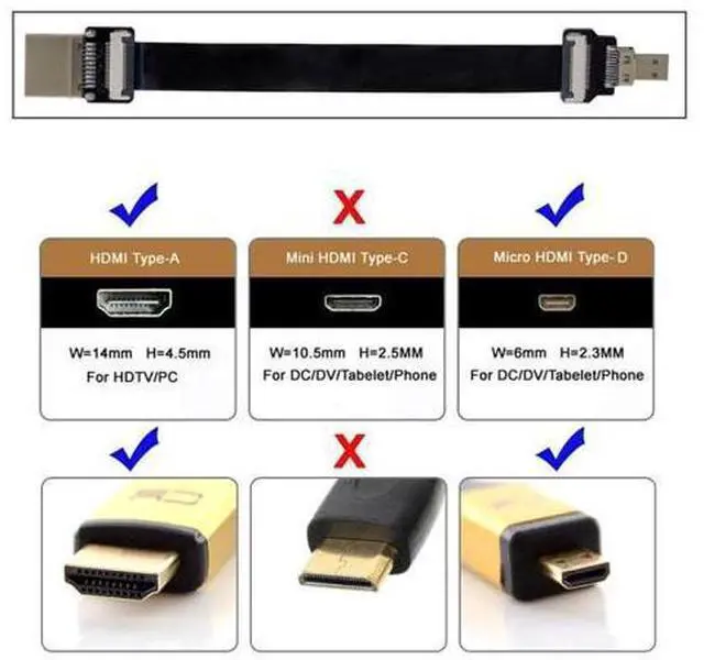 Alt view image 3 of 6 - CYFPV Micro HDMI to HDMI Male Extension FPC Flat Cable 1080P for FPV HDTV Multicopter Aerial Photography 0.5M